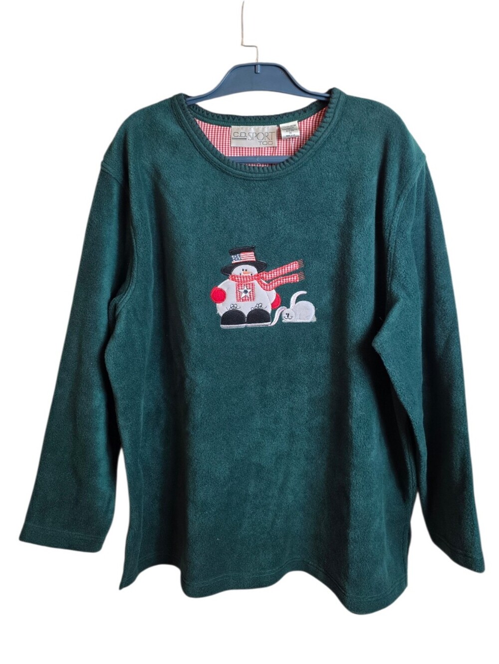 C.D. Sport Too Vintage Green Fleece Snowman Mouse Holiday Pullover 1X - Picture 3 of 14